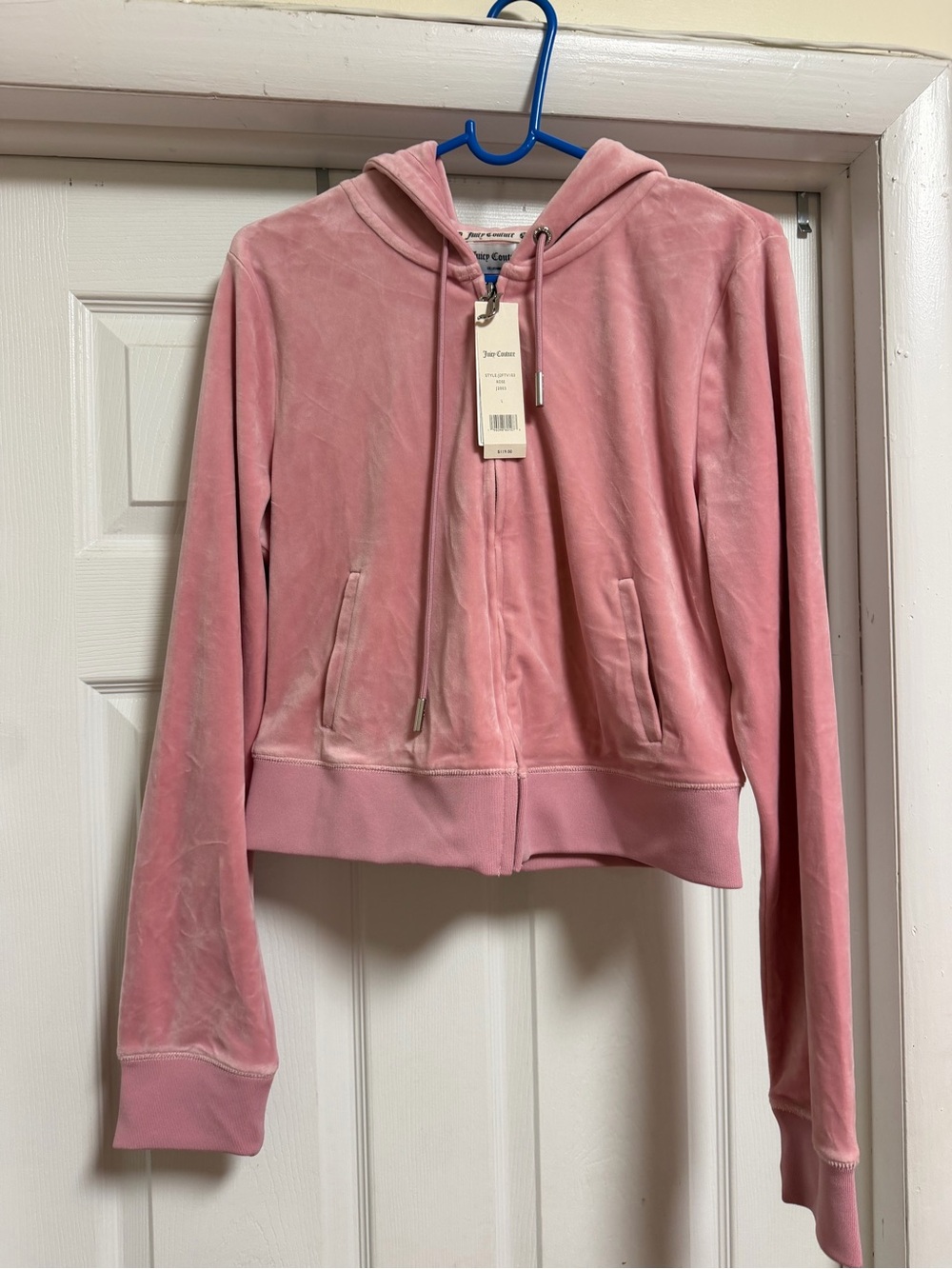 NWT Juicy Couture OG Velour Full-Zip Hoodie Large Pink Cropped